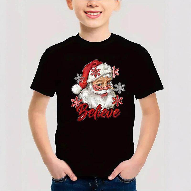 Летний топ с круглым вырезом и 3D-принтом на рождественскую тематику, модная повседневная футболка с коротким рукавом для детей и мальчиков