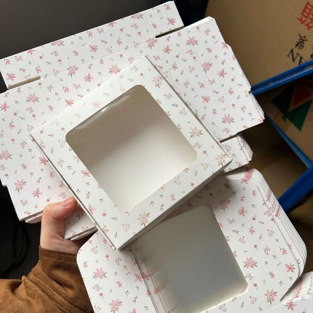 10pcs Gift Boxes with Window Printed Kraft Paper Box Treat Packaging for Hair Accessories Soap Crafts Treat Boxes Gift Wrap Box for Birthday Party