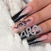 24 шт./компл., удлиненные французские ногти со стразами, накладные ногти в виде змеи, готовые прямоугольные блестящие черные ногти