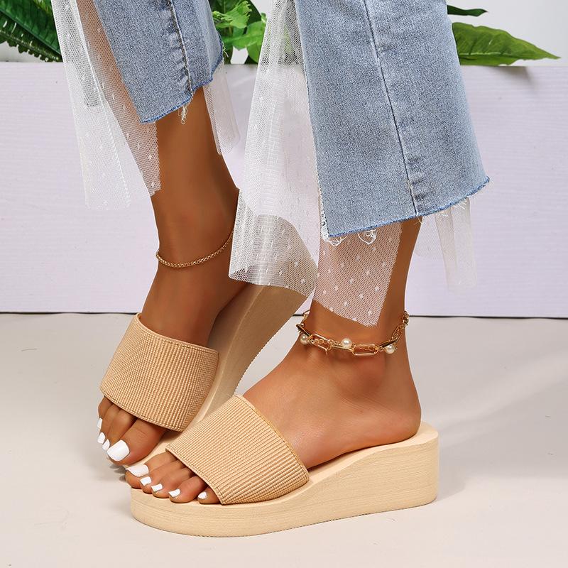 Knitted Wedges Slippers for Women 2024 Summer Chunky Platform Wedge Heels Sandals Woman Light Thick Sole Beach Shoes Mujer