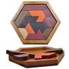 Wooden Hexagon Tangram Puzzles Montessori Educational Toys Funny IQ Games Puzzle Kids Adults