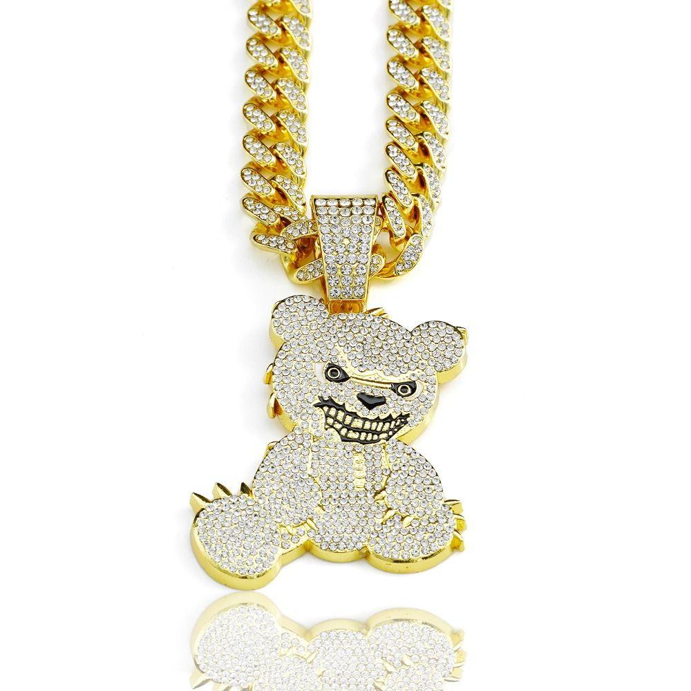 Rhinestone Pendant Necklace Bear Shape Bling Bling Necklaces New Hip Hop Necklace  For Men Women
