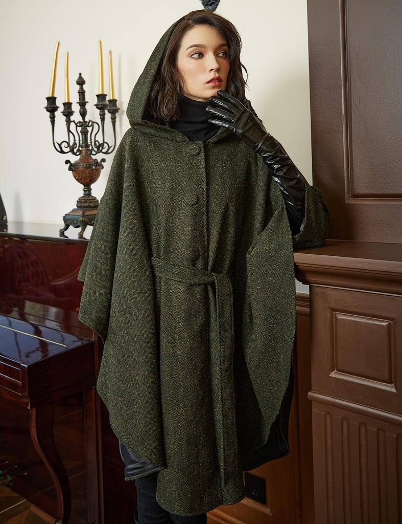 Шерстяная накидка в японском стиле, один размер, мохово-зеленый [BEAUTELICATE] пальто, женская накидка, пончо, смесь, верхняя одежда, пальто, пояс, без рукавов, на подкладке, большинство,