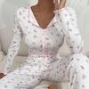Women's Long-Sleeve Lapel Pajama Set with Bow Tie and Rolled Edge