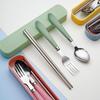 3-Piece Portable Cutlery Set: Stainless Steel Spoon, Fork, and Chopsticks with Plastic Handles for Students and Outdoor Use