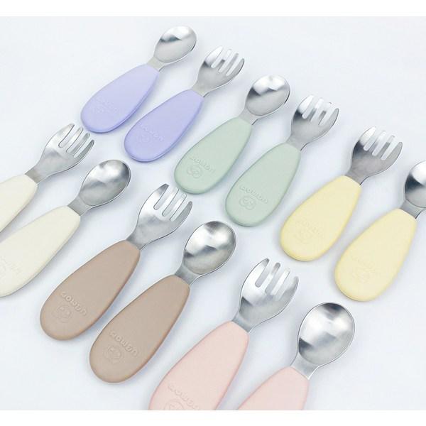 UBMom Infant Stainless Steel Silicone Handle Baby Food Spoon Fork Case Set, Chocolate Rice Cake (Choco), 1 Set