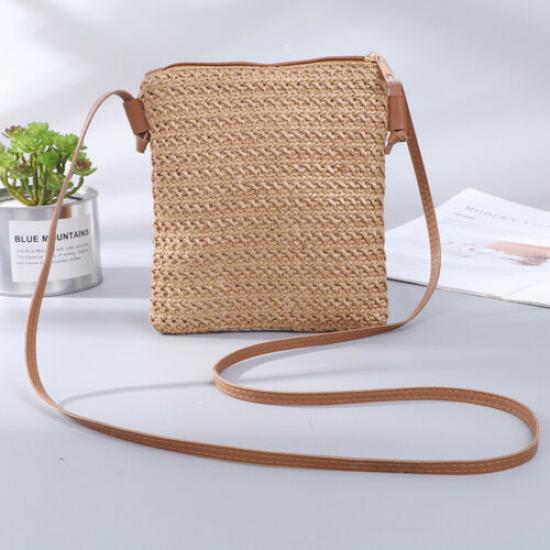 Women Straw Knitted Small Messenger Bag for Beach Travel and Everyday Use Rattan Woven Tote Purse