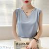 Women's Spring and Summer Solid Color V-neck Loose Casual Camisole Undershirt Sleeveless Satin Bottoming Tops