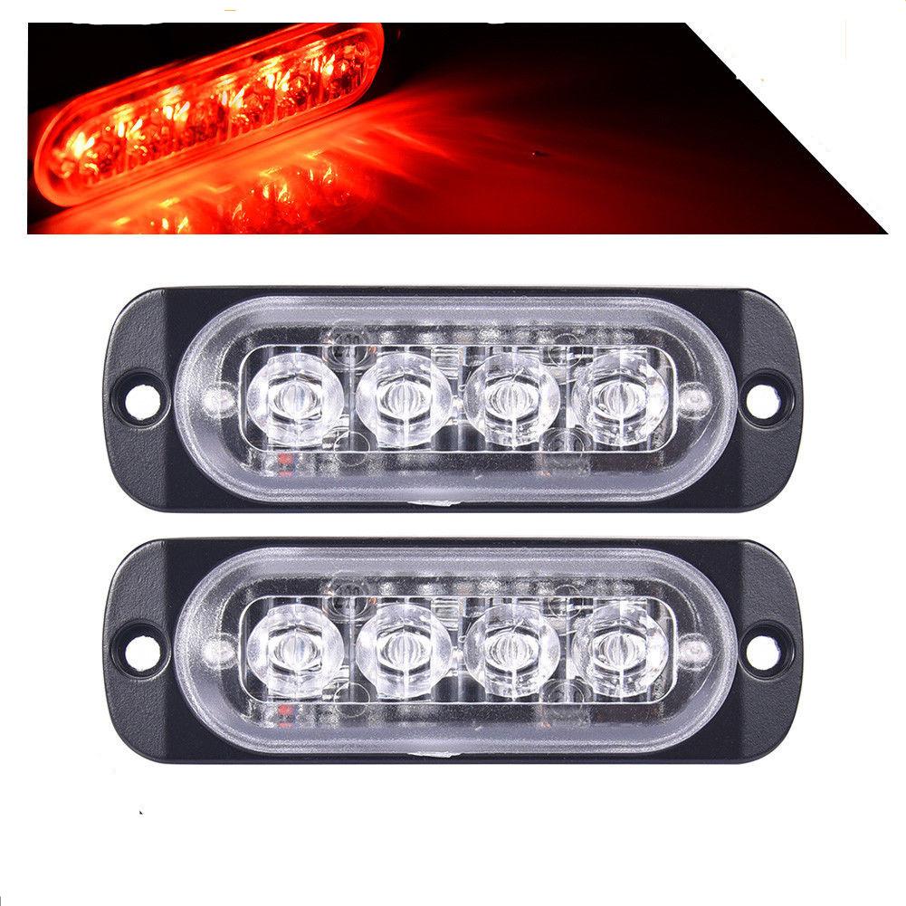 2PCS 12-24V Amber Strobe Side Warning 4 Led Grill Flashing Lightbar Breakdown Emergency For Truck Trailer LED Light