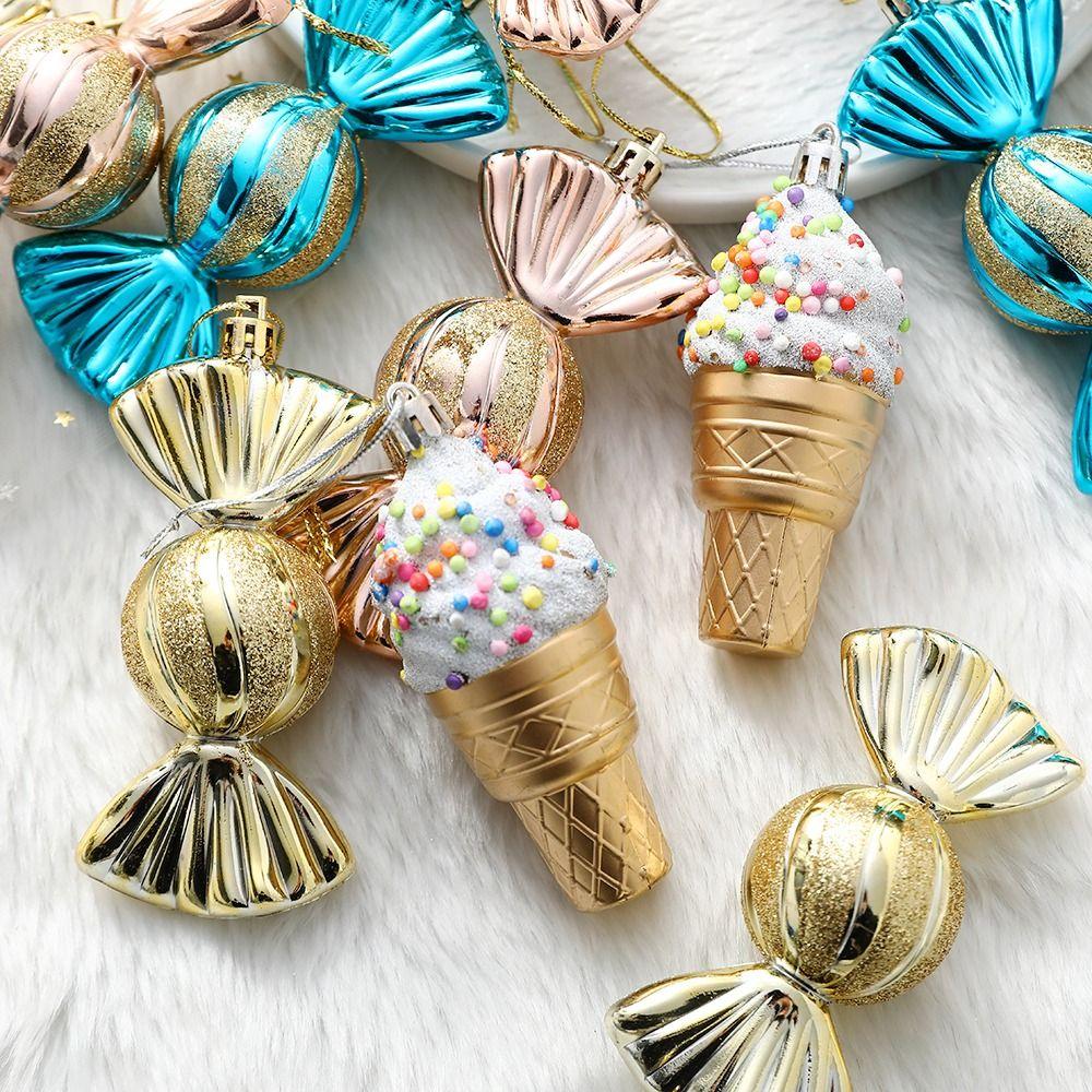 4pcs Colorful Christmas Candy Pendants Electroplating Colorful Candy Interesting Party