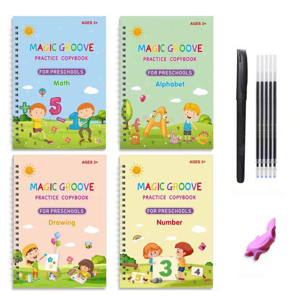 4PCS Reusable Groove Copybook For Children Aged 3-6 Groove Practice English Card Training Numbe Y7Y8