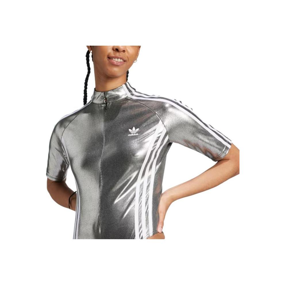 Adidas Originals Adylenium Season 2 Bodysuit Logo Short Sleeve Half Zip Fitted Triangle Bodysuit Women Bodysuit Silver JM9257