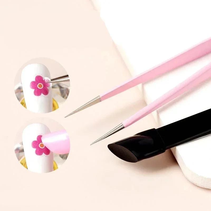 Double Sided Nail Tweezers Silicone Pressing Head Nail Tweezers Sticker Picker Nails Tools Manicure Nail Art Tools Accessories