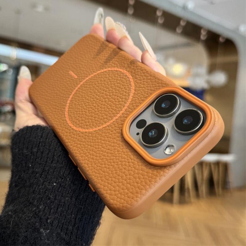 Luxury Lychee Leather For Magsafe Phone Case For iPhone 11 12 13 14 15 16 Pro Max Plus Matte Magnetic Full Protection Back Cover