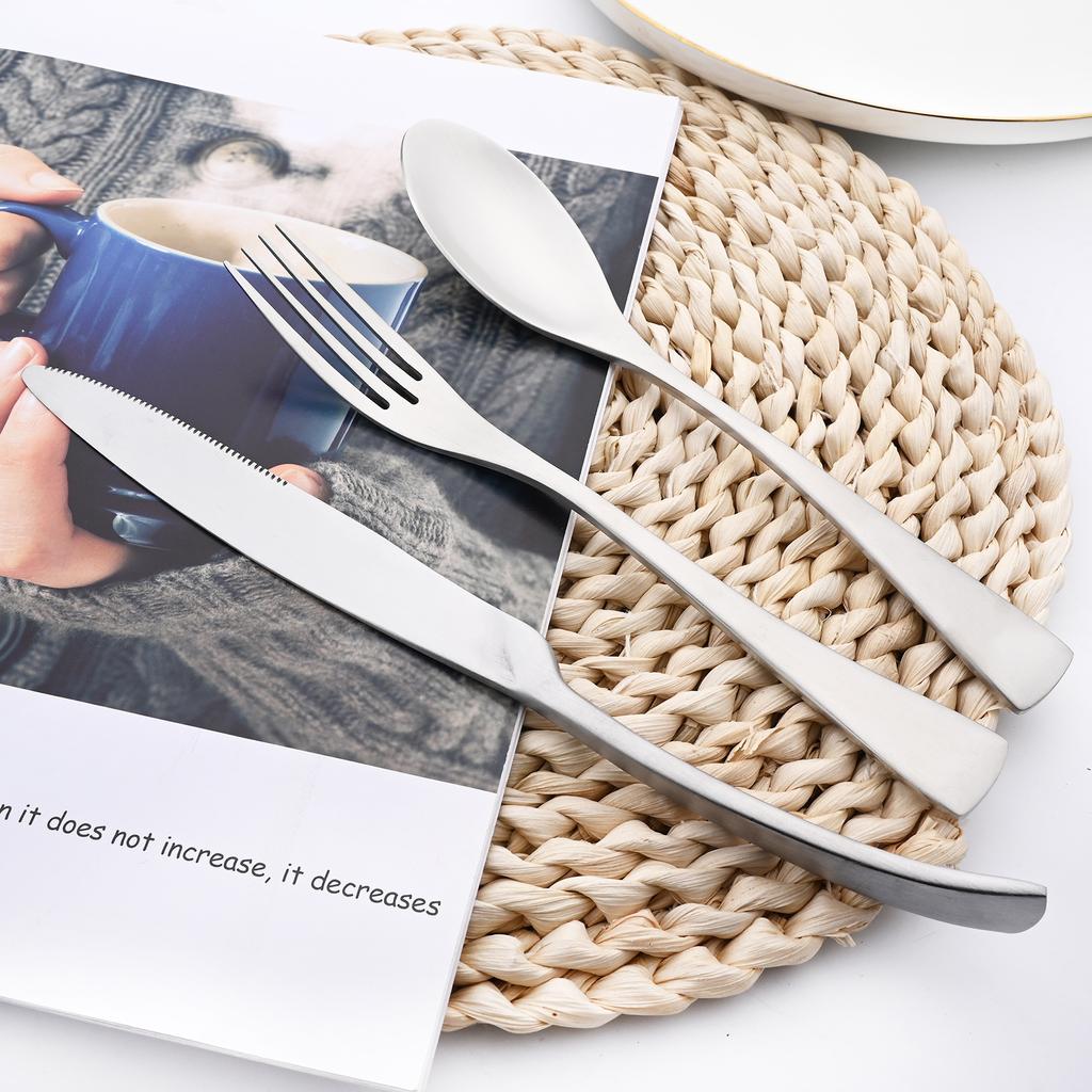 1Pc Matte Silver Steak Knife Fork Teaspoon Flatware 18/10 Stainless Steel Dinnerware Dessert Cutlery Kitchen Western Tableware Heavy Duty