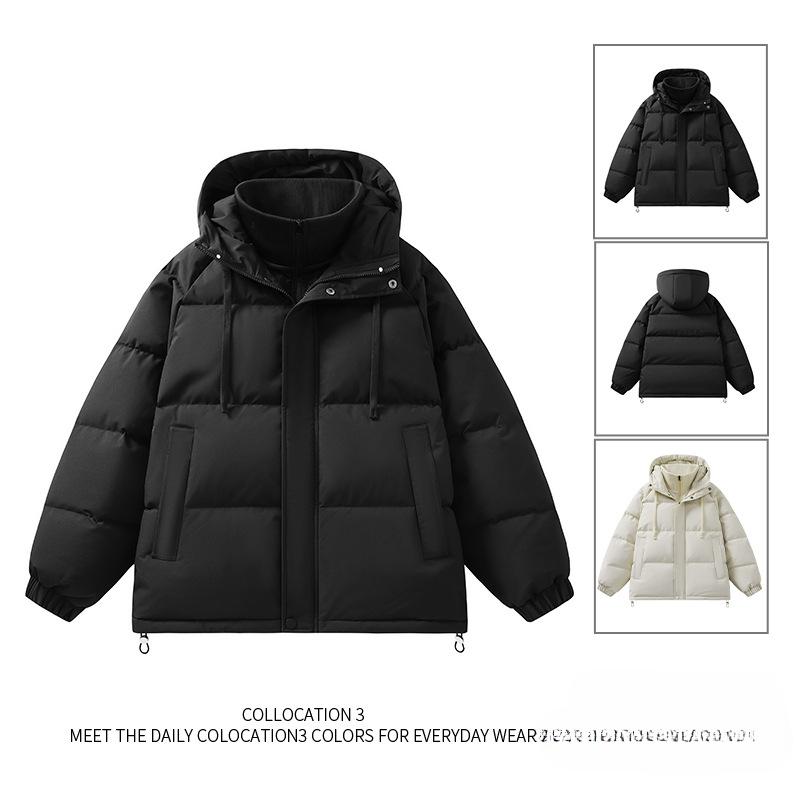 Down Jacket Men's New Winter Hooded Simple and Versatile Warm and Cold Casual Fashion Solid Color Stand Collar Jacket