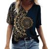 2025 Summer Women's T-Shirt Vintage Casual Black Fashion V Neck Pullover Short Sleeve Printed Loose Daily Tops Design Clothe