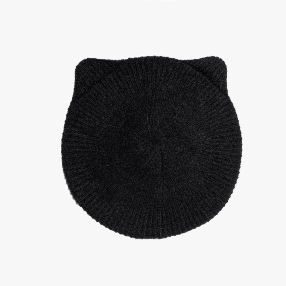 New Cat Ears Beanie Cap Solid Color Warm Beret Hat Knitted Crochet Bonnet