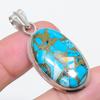 Natural Copper Blue Turquoise 925 Sterling Silver Jewelry Pendant 1.85" A6N00