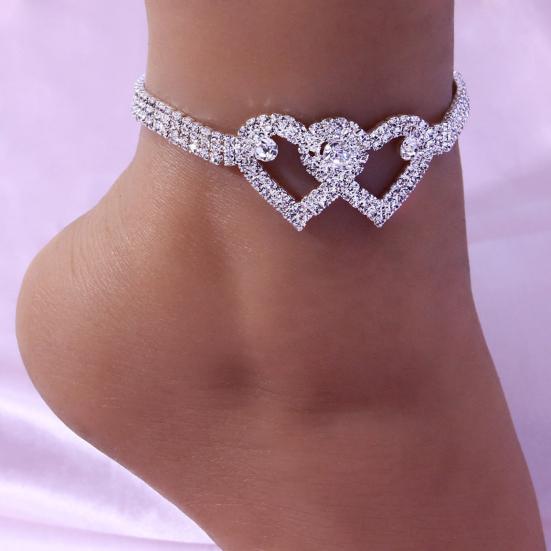 1Pc/2Pcs Heart Anklet Adjustable Perfect Gift Lightweight Trendy Wedding Dance Yoga Foot Chain Jewelry Accessory