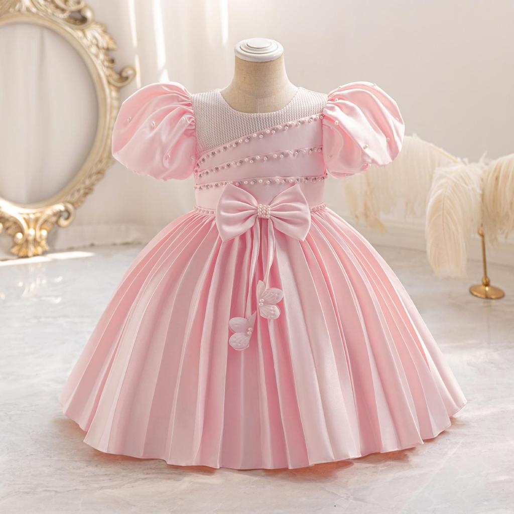 Baby Party Dresses for Girls 2024 Summer Vintage Court Ceremony Birthday Party Ball Gown Puff Sleeve Toddler Kids Princess Dress