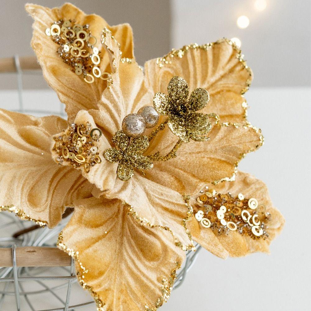 Simulation Christmas Glitter Flower 22cm Christmas Tree Decorations Home Xmas Decoration