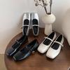 Temperament Square Head Flat Sole Shoes Women's 2025 New Summer French Retro Mary Jane Small Leather Shoes Light Mouth Commuter Shoes