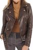 AL KHALID Motorcycle Biker Stylish Decent Brown Jacket Womens Slim-fit Genuine Leather