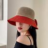 1 Piece Bow Hollow Stitching Panama Hats Fisherman Uv Protection Sun Hat Summer Women'S Bucket Foldable Basin Sunscreen Cap