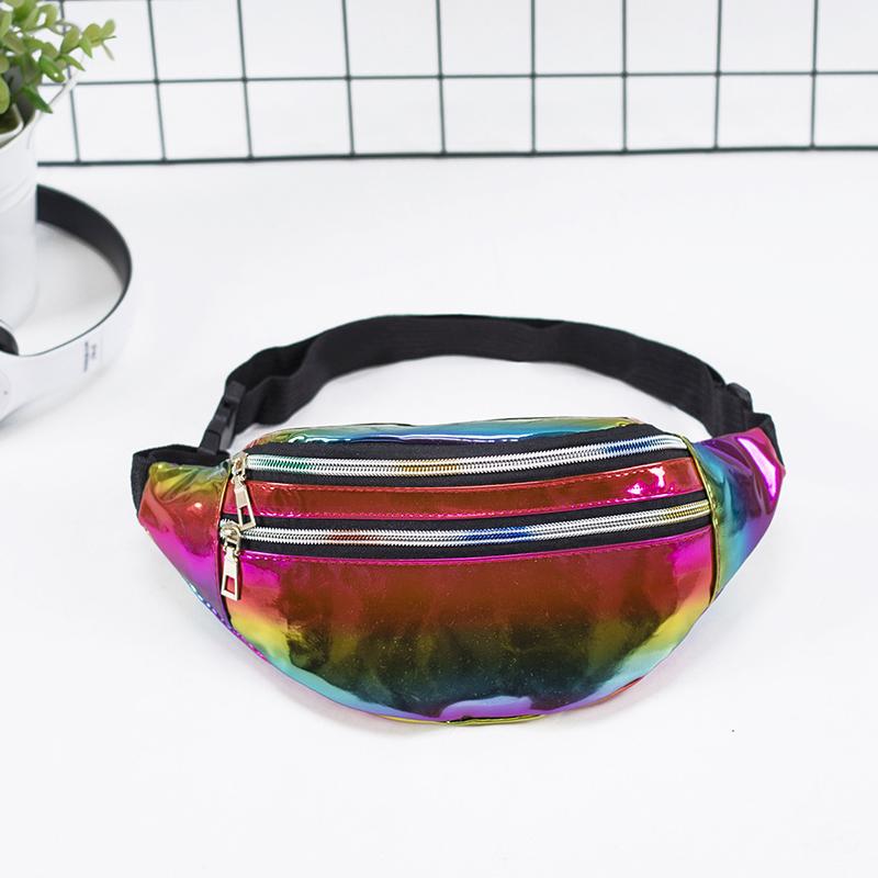 Simple Style Waist Pack for Women Shiny Laser Bum Hip Belt Bag for Girls Party Purse Small Chest Packs