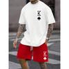 2025 Summer New Men's Short Sleeved Shorts Set Fashion King Printed T-shirt Shorts 2 Sets Casual Round Neck Jumping Breathable S