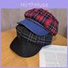 Retro Twill Cotton Spliced Checkered Beret Cap With Curved Brim For Wear Casual
