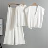 Women'S Spring And Autumn Casual Suit Fashionable High Neck Sweater Cardigan Vest Wide Leg Pants Knitted Three Piece Set