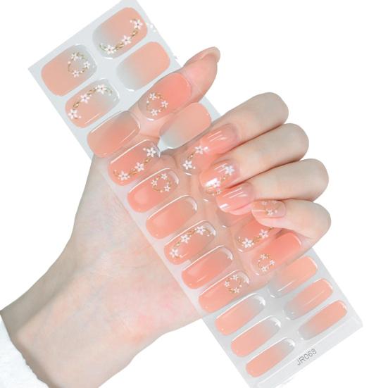 Yousheng 1 Set Gel Nail Stickers for Fragile Nails Easy Removal Waterproof Nail Art Stickers DIY Nail Art Decals with File Wooden Stick Cotton Pad