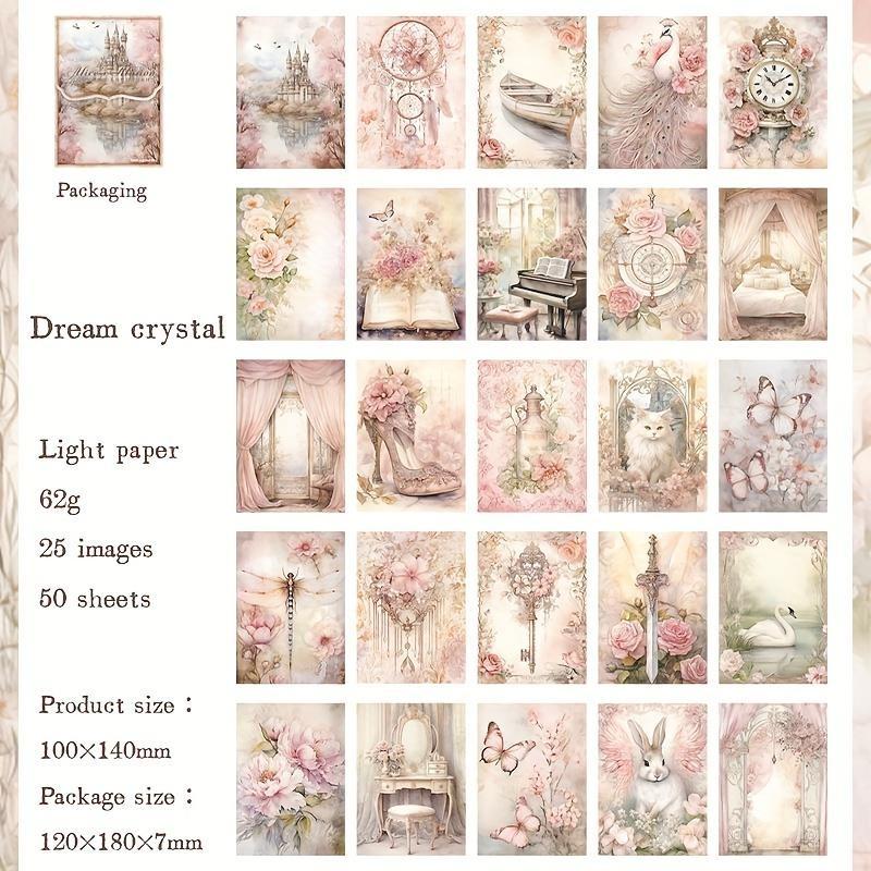 50 Sheets/Pack Vintage Fantasy Background Palace Flower Decoration Material Paper Perfect for Journal Scrapbooking DIY Supplies