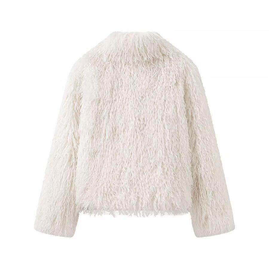 2024 Autumn/Winter Women's European & American Casual Furry Solid Color Coat 2338