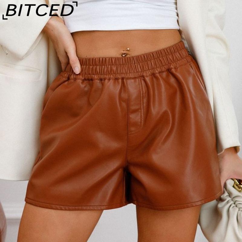 BITCED Женские минималистичные шорты из ПУ кожи, повседневные шорты свободного кроя