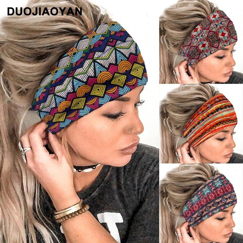 Paisley Pattern Sports Headbands, Stretchy Knotted Sweat Absorption Boho Fitness Running Yoga Headbands, Wide Boho Headband Headwrap