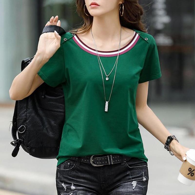 Женские летние свободные футболки, корейские женские повседневные топы с короткими рукавами и круглым вырезом, женские лоскутные тонкие футболки
