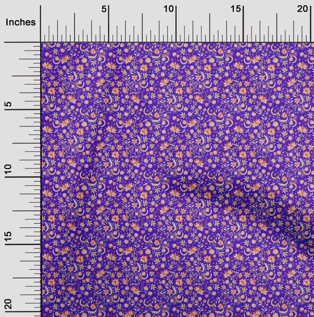 oneOone Cotton Flex Blue Fabric Jacobean Floral Dress Material Fabric Print Fabric By The Yard 40 Inch