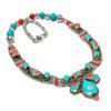 Natural Tibetan Turquoise, Coral Gemstone Handmade Jewelry Necklace 18" V0c44