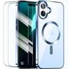 Protective Case - for iPhone - 16 - Transparent TPU - Magnetic Circle - 2 Tempered Glasses