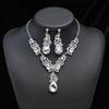 Women Necklace Earrings Set Luxury Symmetric Retro Rhinestone Hollow Out Anti-allergy Hanging