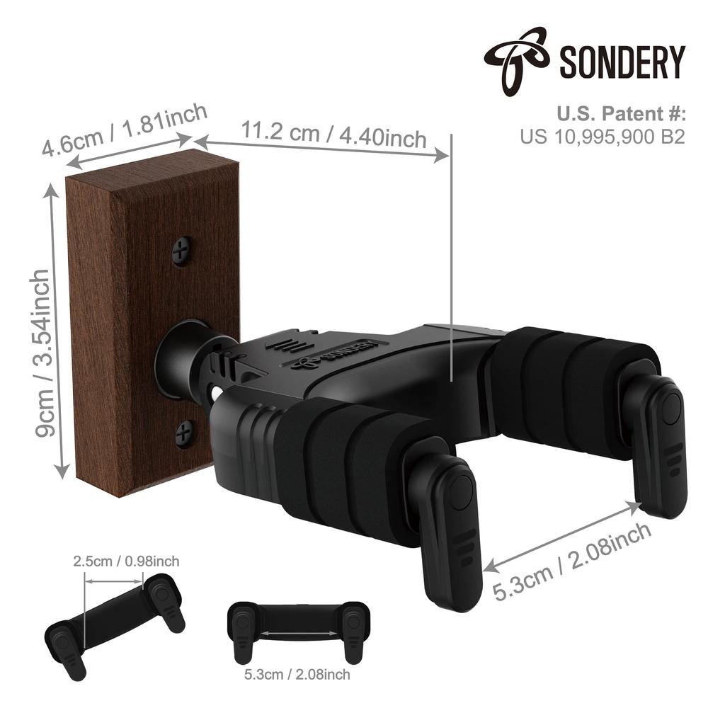 Sondery Guitar Hanger, Wall Mount Stand Hook, Wall Mount Holder for Ukulele and Bass, Auto-Locking, Easily Attaches To Wood Walls, Wood Studs,