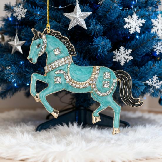 Horse Christmas Ornaments Sparkly Rhinestone Horse Hanging Decoration Acrylic Christmas Tree Ornament for Winter Xmas Party Supplies Holiday Home