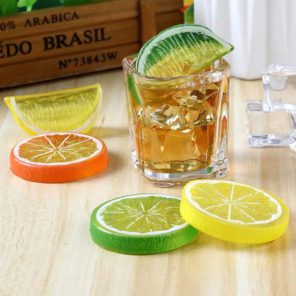 2pcs Artificial Plastic Lemon Slices 1/4 Orange Citrus Fake Fruit Slices Home Tabletop Decoration Advertising Photography Photo Props
