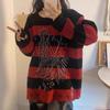 Gothic Striped Sweater Women Punk Harajuku Y2k Vintage Long Sleeve Knitted Pullover Streetwear Oversize Sweaters