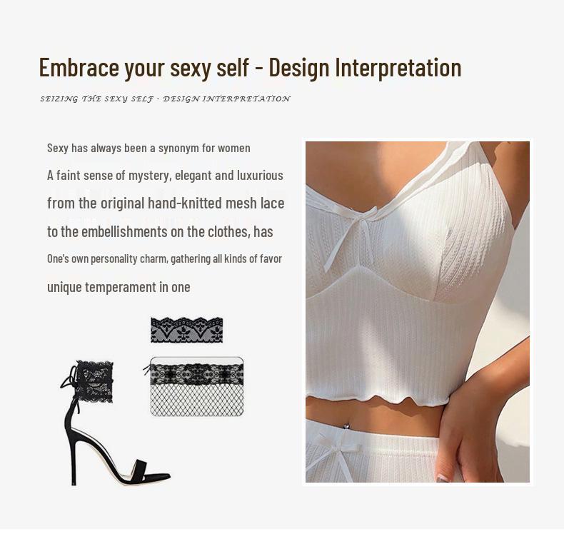 European and American Black & White Sexy Pajamas Two-Piece Set - Women's Summer Camisole & Lingerie