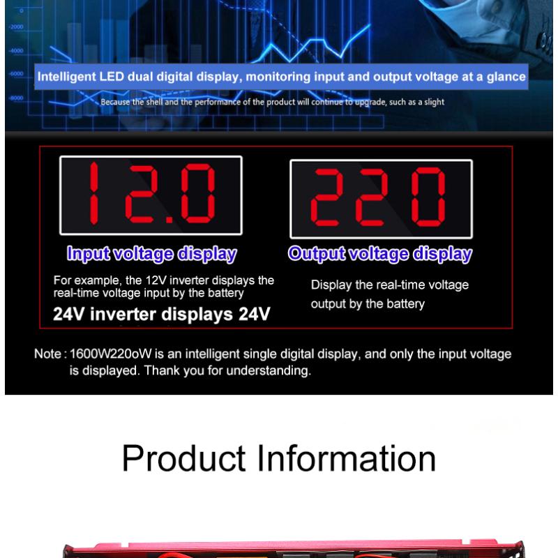 Pure Sine Wave Inverter 1000W 2000W 2200W 3000W DC 12V 24V To AC 220V Voltage 50/60HZ Solar Car Inverters