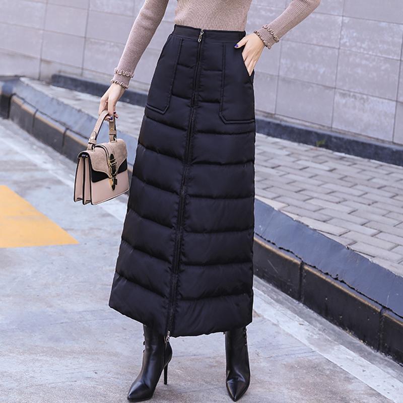 Autumn Winter Women's Plus Size Thickened Warm Solid Colour Mid Length Zipper Skirt Comfortable Windproof Warm Skirt